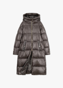 Ultraleichter Daunenmantel mit Kapuze in dunkelgrau – Dantendorfer