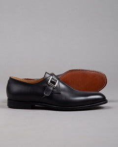 Crockett and Jones Herren Lederschuh Monkstrap in schwarz mit silberner Schnalle und Ledersohle