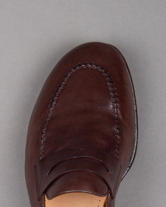 Alberto Fasciani Vulcano penny loafer shoe in brown leather with leather sole for men