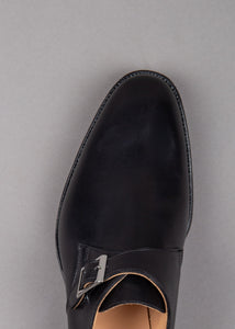 Crockett and Jones Herren Lederschuh Monkstrap in schwarz mit silberner Schnalle und Ledersohle