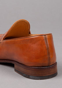 Alberto Fasciani Vulcano penny loafer shoe in brown cognac leather with leather sole for men