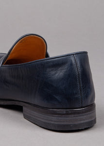 Alberto Fasciani Vulcano penny loafer shoe in blue leather with leather sole for men