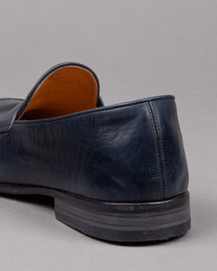 Alberto Fasciani Vulcano penny loafer shoe in blue leather with leather sole for men